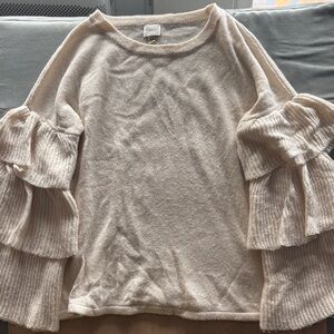 Cupio Beige Ruffled Sleeve Sweatshirt